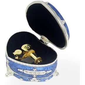 ROSIKING Blue Rectangle Emboss Alloy Metal Music Box Wind Up Antique Jewelry Musical Boxes Christmas Birthday Valentine's Day Gifts Plays Anastasia-Once Upon a December