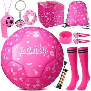 Size 3 Soccer Ball for Boys Girls, Soccer Ball Gifts Set for Boys Girls with Pump and Drawstring Bag, Toys Gifts for Boys Girls(Hot Pink Girl,Rose Red)