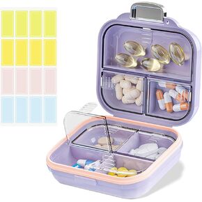 Travel Pill Organizer Box with Medicine Labels, 2Pack 7 Compartments Portable Pill Case, Daily Medication Organizer Storage Pill Container for Pocket Pharmacy(Pearly White S+L 2Pack)
