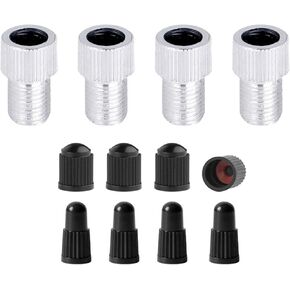 4Pcs Presta to Schrader Bike Valves Adaptor Aluminum Alloy Converter Bicycles Tire Valves Converter with Valves Caps Presta to Schrader Bike Valves Adaptor Cycling Tire Tools Tire Converter, silver