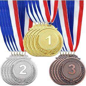 12Pcs 1st, 2nd, 3rd Award Medals,Olympic Party Decorations,2 Inches Medals for Awards,Gold Silver Bronze Medals for Adults