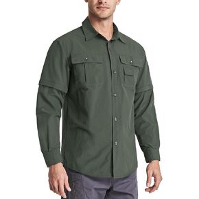 MAGCOMSEN Men's Convertible Work Shirts Quick Dry Breathable Button Down Long Sleeve Shirts for Outdoor, Fishing, Safari