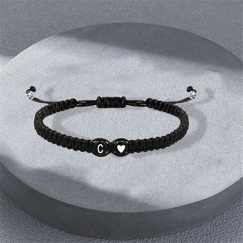 Heart Initial Bracelets for Boys Girls Charms Handmade Adjustable Rope Braided Letter Matching Bracelet for Couple Best Friends Letter A-Z Friendship Bracelets in Saudi Arabia
