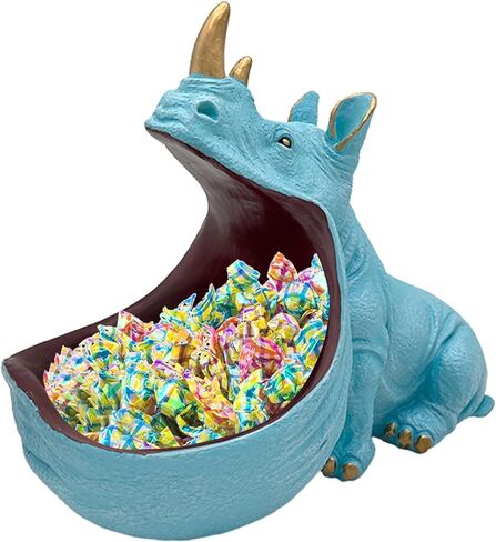 aboxoo Rhino Statue Home Decor Resin Figurine Funny Candy Dish,Key Bowl,Big Mouth Sculpture Table Art Decoration Sundries Container Storage Box,Office Desk,Livingroom(Light Blue) in Saudi Arabia