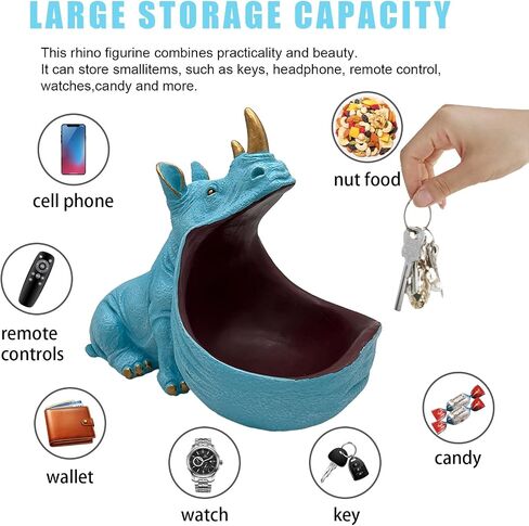 aboxoo Rhino Statue Home Decor Resin Figurine Funny Candy Dish,Key Bowl,Big Mouth Sculpture Table Art Decoration Sundries Container Storage Box,Office Desk,Livingroom(Light Blue) in Saudi Arabia