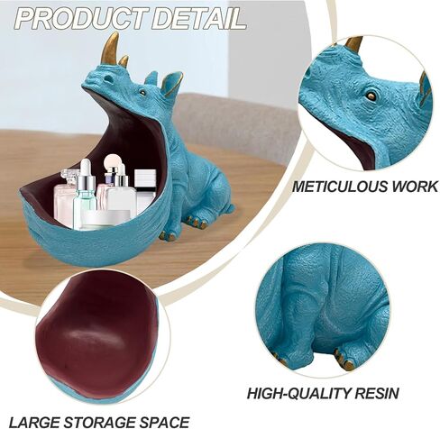 aboxoo Rhino Statue Home Decor Resin Figurine Funny Candy Dish,Key Bowl,Big Mouth Sculpture Table Art Decoration Sundries Container Storage Box,Office Desk,Livingroom(Light Blue) in Saudi Arabia