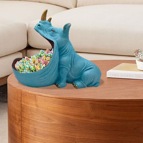 aboxoo Rhino Statue Home Decor Resin Figurine Funny Candy Dish,Key Bowl,Big Mouth Sculpture Table Art Decoration Sundries Container Storage Box,Office Desk,Livingroom(Light Blue) in Saudi Arabia
