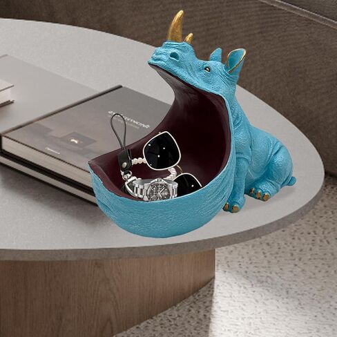 aboxoo Rhino Statue Home Decor Resin Figurine Funny Candy Dish,Key Bowl,Big Mouth Sculpture Table Art Decoration Sundries Container Storage Box,Office Desk,Livingroom(Light Blue) in Saudi Arabia