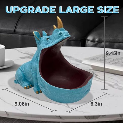 aboxoo Rhino Statue Home Decor Resin Figurine Funny Candy Dish,Key Bowl,Big Mouth Sculpture Table Art Decoration Sundries Container Storage Box,Office Desk,Livingroom(Light Blue) in Saudi Arabia