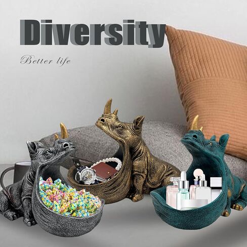 aboxoo Rhino Statue Home Decor Resin Figurine Funny Candy Dish,Key Bowl,Big Mouth Sculpture Table Art Decoration Sundries Container Storage Box,Office Desk,Livingroom(Light Blue) in Saudi Arabia