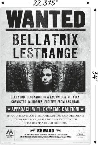 Trends International عالم السحرة: هاري بوتر - Bellatrix Wanted ملصق حائط، 22.375 بوصة × 34 بوصة، نسخة غير مؤطرة in Saudi Arabia