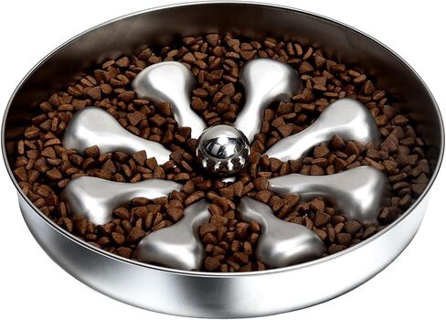 Slow Feeder Dog Bowls, Non-Slip Metal Dog Food Bowls, 304 Stainless Steel Dog Water Bowl, Double-Sided Heart and Bones Design Dog Slow Feeder Bowl for Small Medium Large Dogs in Saudi Arabia
