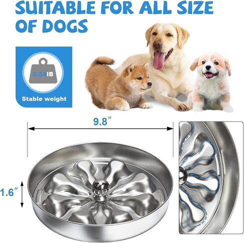 Slow Feeder Dog Bowls, Non-Slip Metal Dog Food Bowls, 304 Stainless Steel Dog Water Bowl, Double-Sided Heart and Bones Design Dog Slow Feeder Bowl for Small Medium Large Dogs in Saudi Arabia