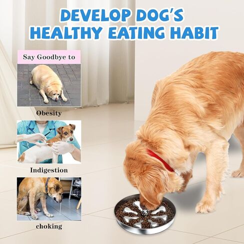 Slow Feeder Dog Bowls, Non-Slip Metal Dog Food Bowls, 304 Stainless Steel Dog Water Bowl, Double-Sided Heart and Bones Design Dog Slow Feeder Bowl for Small Medium Large Dogs in Saudi Arabia