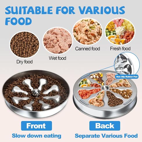 Slow Feeder Dog Bowls, Non-Slip Metal Dog Food Bowls, 304 Stainless Steel Dog Water Bowl, Double-Sided Heart and Bones Design Dog Slow Feeder Bowl for Small Medium Large Dogs in Saudi Arabia