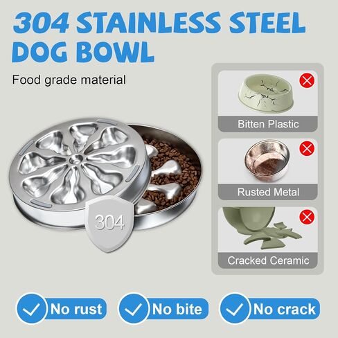 Slow Feeder Dog Bowls, Non-Slip Metal Dog Food Bowls, 304 Stainless Steel Dog Water Bowl, Double-Sided Heart and Bones Design Dog Slow Feeder Bowl for Small Medium Large Dogs in Saudi Arabia
