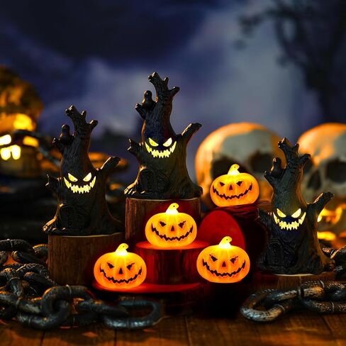 7 قطع من فانوس الهالوين جاك أو فانوس اليقطين ضوء شجرة مخيفة، قرع بلاستيكي مخيف، فانوس شجرة ميتة يضيء اليقطين للأماكن الداخلية والخارجية، ديكورات حفلات منزل الشرفة in Kuwait