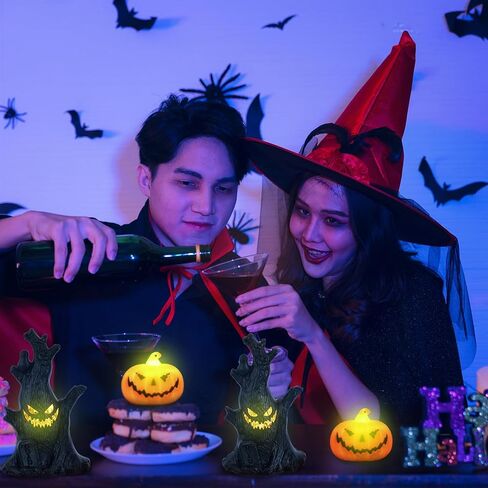 7 قطع من فانوس الهالوين جاك أو فانوس اليقطين ضوء شجرة مخيفة، قرع بلاستيكي مخيف، فانوس شجرة ميتة يضيء اليقطين للأماكن الداخلية والخارجية، ديكورات حفلات منزل الشرفة in Kuwait