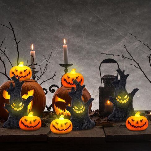 7 قطع من فانوس الهالوين جاك أو فانوس اليقطين ضوء شجرة مخيفة، قرع بلاستيكي مخيف، فانوس شجرة ميتة يضيء اليقطين للأماكن الداخلية والخارجية، ديكورات حفلات منزل الشرفة in Kuwait