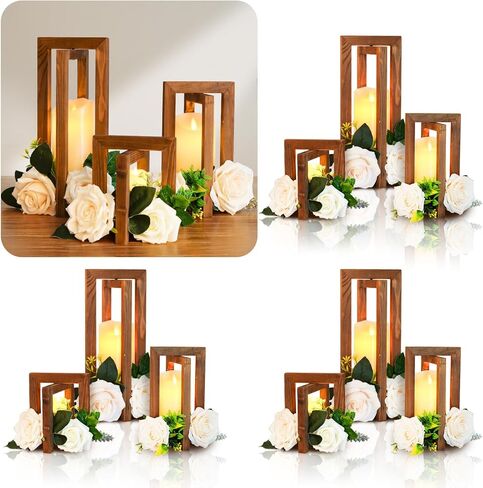 12 قطعة من قطع مركزية للزفاف من OurWarm للطاولات، قطع مركزية خشبية قابلة للطي للطاولات المركزية لحفلات الزفاف، فوانيس ريفية بنية للقطع المركزية لتزيين حفلات الزفاف in Kuwait