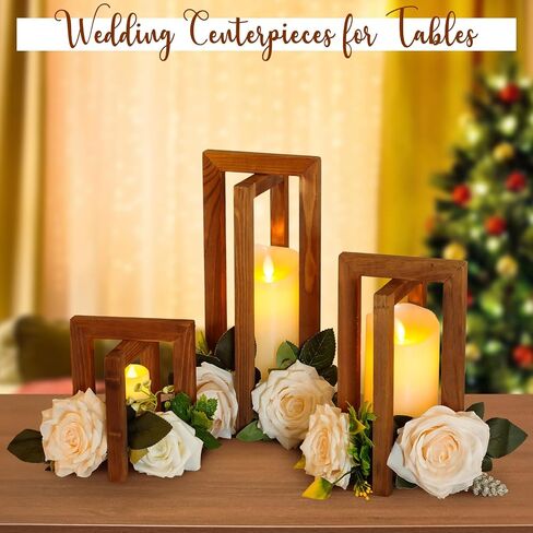 12 قطعة من قطع مركزية للزفاف من OurWarm للطاولات، قطع مركزية خشبية قابلة للطي للطاولات المركزية لحفلات الزفاف، فوانيس ريفية بنية للقطع المركزية لتزيين حفلات الزفاف in Kuwait