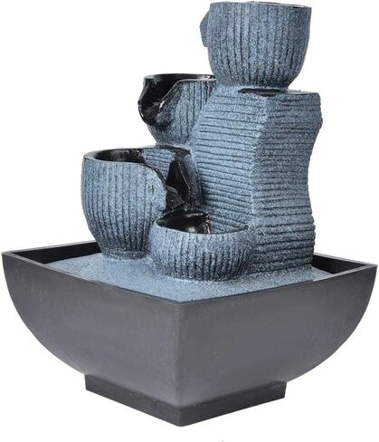 نافورة منضدية ذات 4 طبقات مع ضوء LED - نافورة سطح مكتب من الراتنج ونافورة شلال داخلية - ديكور داخلي من Zen للاسترخاء في المنزل والمكتب (قابس أمريكي) in Kuwait