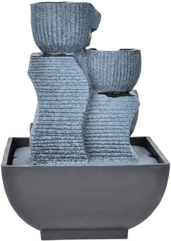 نافورة منضدية ذات 4 طبقات مع ضوء LED - نافورة سطح مكتب من الراتنج ونافورة شلال داخلية - ديكور داخلي من Zen للاسترخاء في المنزل والمكتب (قابس أمريكي) in Kuwait