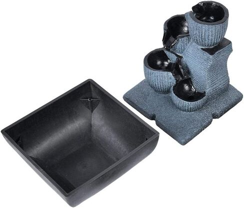 نافورة منضدية ذات 4 طبقات مع ضوء LED - نافورة سطح مكتب من الراتنج ونافورة شلال داخلية - ديكور داخلي من Zen للاسترخاء في المنزل والمكتب (قابس أمريكي) in Kuwait