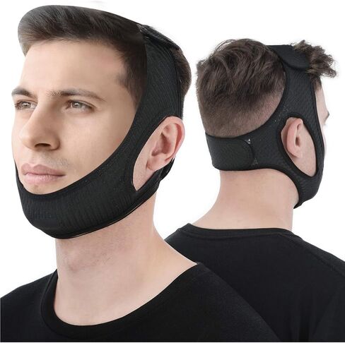 أجهزة مضادة للشخير، حزام ذقن للنوم، حزام ذقن مضاد للشخير لمستخدمي CPAP، حزام ذقن قابل للتعديل وجيد التهوية للرجال والنساء أثناء النوم، شعر غير لاصق، لا يبهت، صديق للبشرة، قطعة واحدة in Kuwait