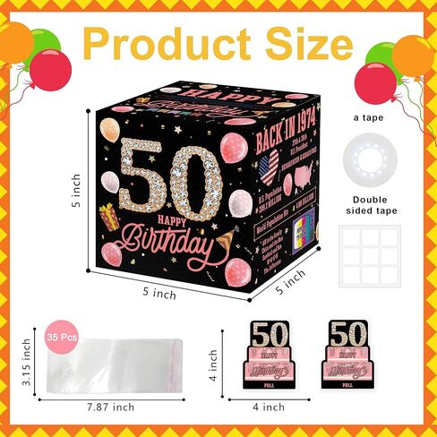 صندوق نقود مفاجئ وردي، هدايا عيد ميلاد سعيد الأربعين للنساء والرجال، صندوق نقود للهدايا النقدية، لوازم زينة وردية لحفلات عيد الميلاد الأربعين (مع 35 حقيبة) in Kuwait