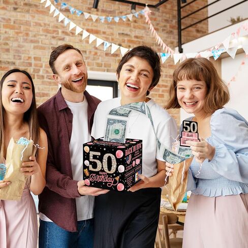 صندوق نقود مفاجئ وردي، هدايا عيد ميلاد سعيد الأربعين للنساء والرجال، صندوق نقود للهدايا النقدية، لوازم زينة وردية لحفلات عيد الميلاد الأربعين (مع 35 حقيبة) in Kuwait