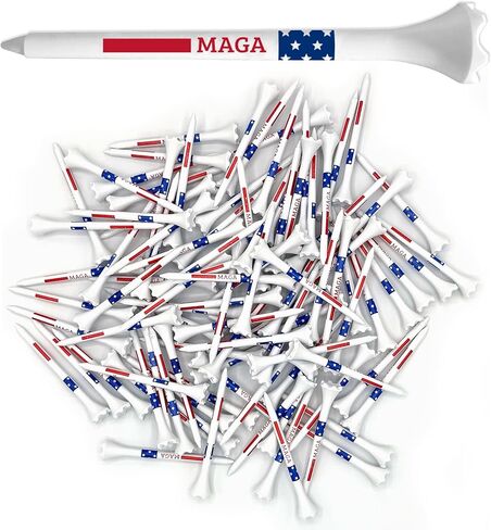 ProActive Sports MAGA 3 ¼ بوصة 100 عبوة من تي شيرتات الجولف البلاستيكية المتينة ذات 6 شقوق تتميز بطباعة العلم الأمريكي الوطني - صُنعت في الولايات المتحدة الأمريكية in Kuwait