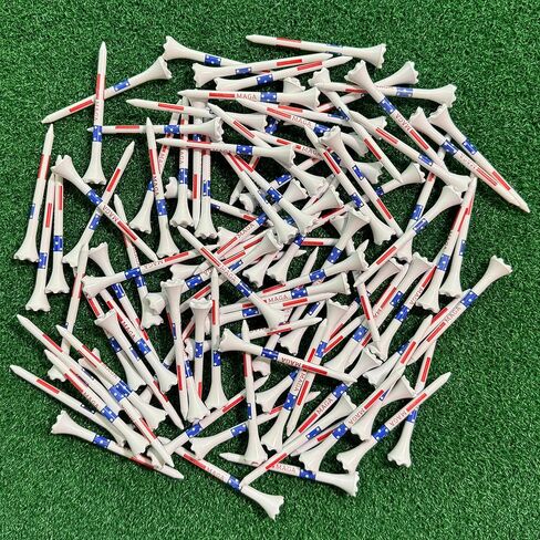 ProActive Sports MAGA 3 ¼ بوصة 100 عبوة من تي شيرتات الجولف البلاستيكية المتينة ذات 6 شقوق تتميز بطباعة العلم الأمريكي الوطني - صُنعت في الولايات المتحدة الأمريكية in Kuwait