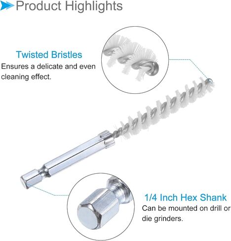 Bore Brush, 10mm Dia 4 Inch Length, Nylon Cleaning Wire Brushes with 1/4 Inch Hex Shank - (Applications: for Power Drill, Die Grinder), 5-Pieces in Saudi Arabia