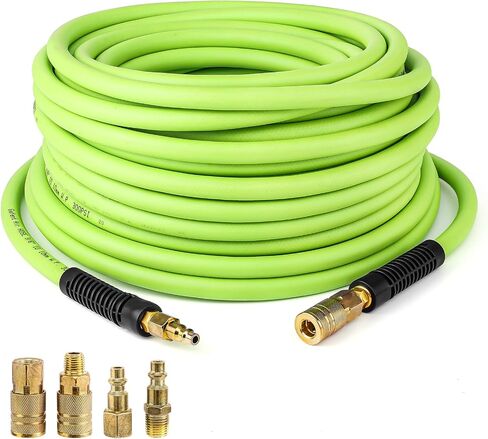 Air Hose, 3/8 Inch x 100 Feet Air Compressor Hose Kit Flexible Hybrid Polymer Air Hose with 4 Pcs 1/4" Quick Coupler and Plug Kit Flexible & Kink Resistant & Lightweight Air Hose Kit, Cyan in Saudi Arabia