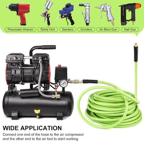 Air Hose, 3/8 Inch x 100 Feet Air Compressor Hose Kit Flexible Hybrid Polymer Air Hose with 4 Pcs 1/4" Quick Coupler and Plug Kit Flexible & Kink Resistant & Lightweight Air Hose Kit, Cyan in Saudi Arabia