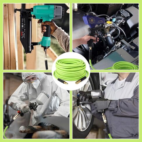 Air Hose, 3/8 Inch x 100 Feet Air Compressor Hose Kit Flexible Hybrid Polymer Air Hose with 4 Pcs 1/4" Quick Coupler and Plug Kit Flexible & Kink Resistant & Lightweight Air Hose Kit, Cyan in Saudi Arabia