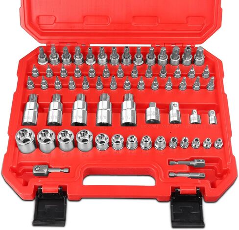 Torx Bit Socket Set,1/4", 3/8" and 1/2" Drive, 14-piece Star T6 - T60 Set, S2 Steel and CR-V, with Storage Case. in Saudi Arabia