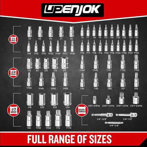 Torx Bit Socket Set,1/4", 3/8" and 1/2" Drive, 14-piece Star T6 - T60 Set, S2 Steel and CR-V, with Storage Case. in Saudi Arabia