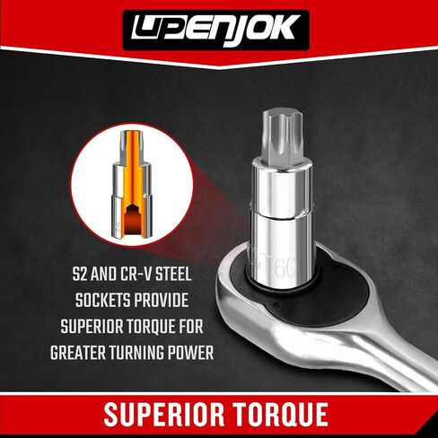 Torx Bit Socket Set,1/4", 3/8" and 1/2" Drive, 14-piece Star T6 - T60 Set, S2 Steel and CR-V, with Storage Case. in Saudi Arabia