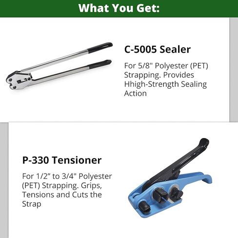 IDL Packaging - P-330, C-5005 Strapping Tool Set for 5/8" Polyester (PET) Strapping - Tensioner and Sealer for Plastic Polyester Banding - Packaging Strapping Tool Kit in Saudi Arabia