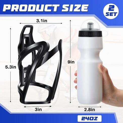Mifoci 2 Sets Bike Water Bottle Cage with Bottle Bike Water Bottles and Water Bottle Holder 24oz Squeeze Sport Bottle Bicycle Accessories for Mountain Outdoor Cycling (White) in Saudi Arabia