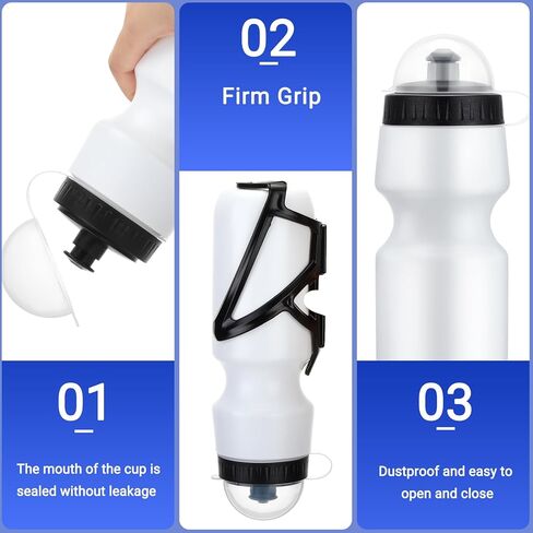 Mifoci 2 Sets Bike Water Bottle Cage with Bottle Bike Water Bottles and Water Bottle Holder 24oz Squeeze Sport Bottle Bicycle Accessories for Mountain Outdoor Cycling (White) in Saudi Arabia