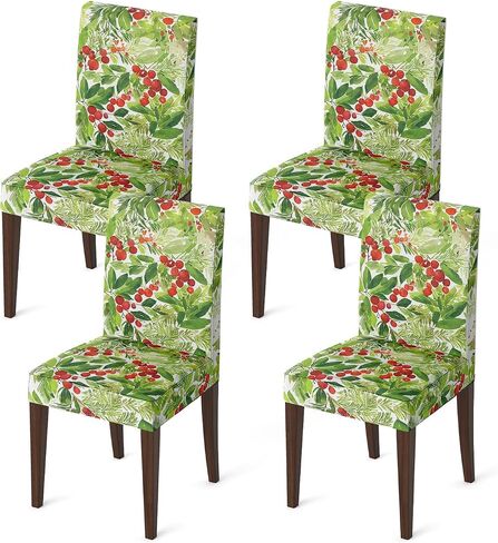 Horaldaily 4PCS Christmas Dining Chair Covers,Holly Stretch Removable Washable Slipcover Chair Protector for Dining Room Home Decor in Saudi Arabia