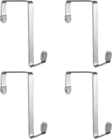 4 Pack Single Over The Door Hooks, Stainless Steel Heavy Duty Hanger Organizer for Hanging Bag, Towel, Shower Robe, Clothes, Coat and Hat, Metal Mirror Hooks for Back of Bathroom (Silver) in Saudi Arabia