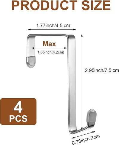 4 Pack Single Over The Door Hooks, Stainless Steel Heavy Duty Hanger Organizer for Hanging Bag, Towel, Shower Robe, Clothes, Coat and Hat, Metal Mirror Hooks for Back of Bathroom (Silver) in Saudi Arabia