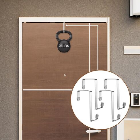 4 Pack Single Over The Door Hooks, Stainless Steel Heavy Duty Hanger Organizer for Hanging Bag, Towel, Shower Robe, Clothes, Coat and Hat, Metal Mirror Hooks for Back of Bathroom (Silver) in Saudi Arabia