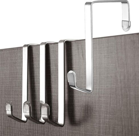 4 Pack Single Over The Door Hooks, Stainless Steel Heavy Duty Hanger Organizer for Hanging Bag, Towel, Shower Robe, Clothes, Coat and Hat, Metal Mirror Hooks for Back of Bathroom (Silver) in Saudi Arabia