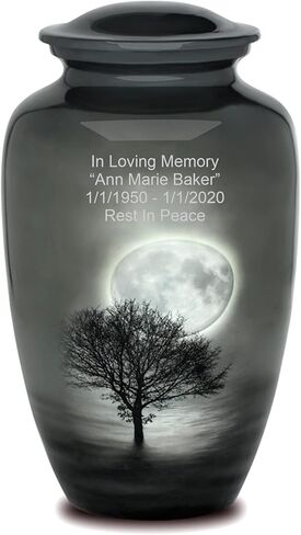 جرة جنازة حرق الجثث للبالغين من Forever URNS مع موضوع مطبوع على شكل شجرة ليلة القمر للرماد البشري للإناث والذكور | 200 متر مكعب في | كبير | متعدد الألوان | مصنوع يدويًا بالكامل مع حقيبة حماية مخملية in Saudi Arabia