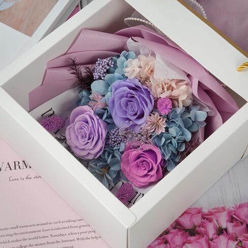 Preserved Flowers Bouquet,Christmas Rose Flowers with Gift Box,Birthday Gifts for Women,Purple Rose Bouquets Last 3-5 Years Forever Flowers for Christmas,Thanksgiving,New Year,Valentines,Mothers in Saudi Arabia